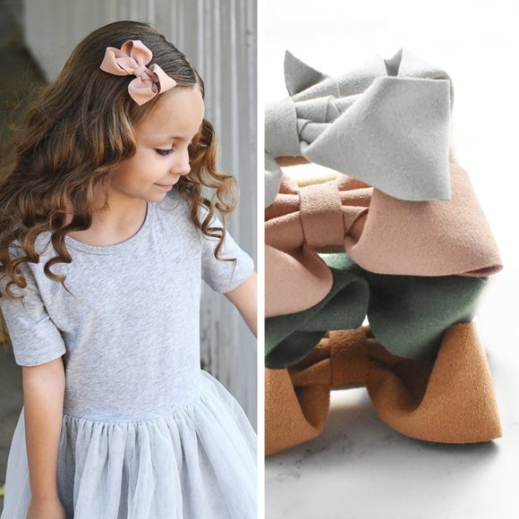 Set of 4 Faux Suede Bow Clips for Toddlers, Girls - Forest Color Combo - Picture 2 of 4